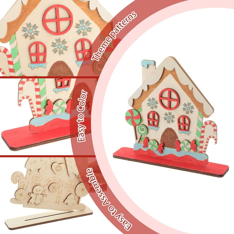 DoubleFill 24 Set DIY Wood Christmas Gingerbread House Paint Craft Kit Unpainted Ceramics Plaster Keepsake with Painting Set for Christmas Holiday Party DIY Art Project Decoration Paint Brushes - Image 3